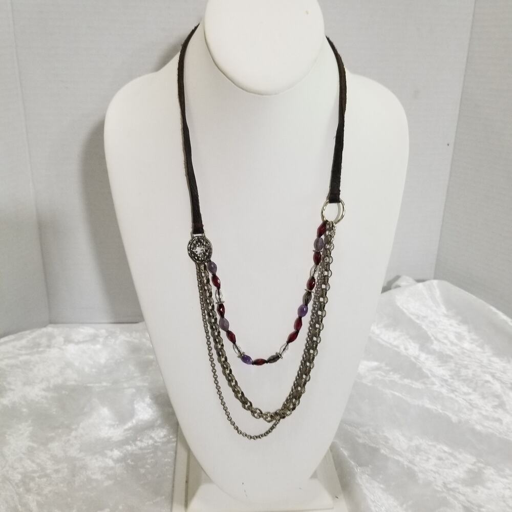 Lucky brand necklace three layer 24" 3 layer leather 1.1962